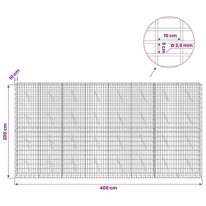 Gabion cu Sârmă de 3,5 mm și Plasă de 5x10 cm 400x10x200 cm WALTI