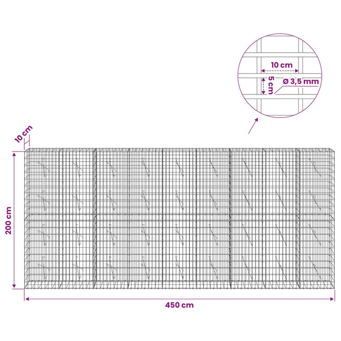 Gabion cu Sârmă de 3,5 mm și Plasă de 5x10 cm 450x10x200 cm WALTI