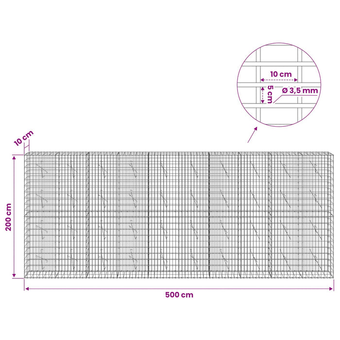 Gabion cu Sârmă de 3,5 mm și Plasă de 5x10 cm 500x10x200 cm WALTI