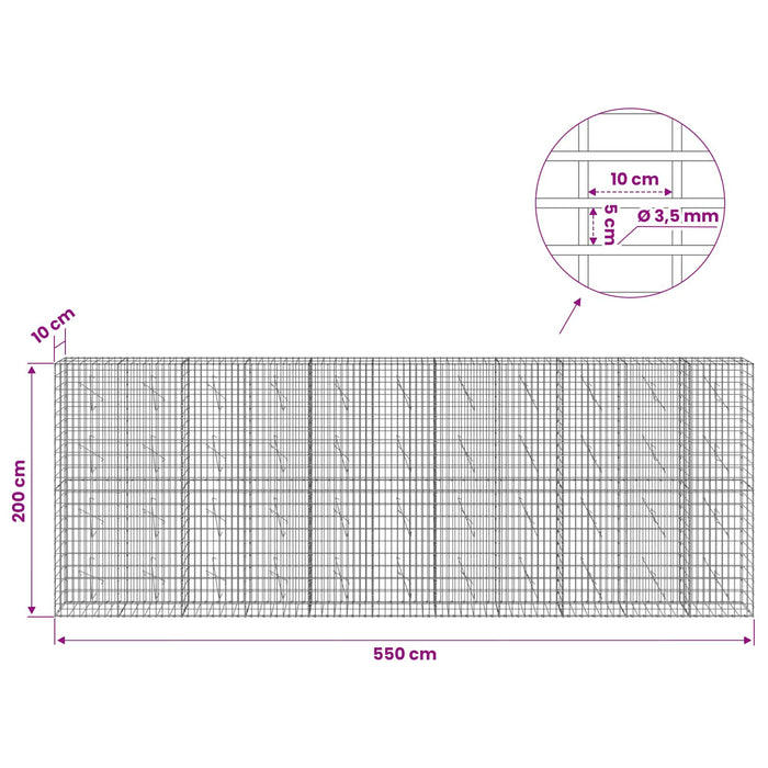 Gabion cu Sârmă de 3,5 mm și Plasă de 5x10 cm 550x10x200 cm WALTI