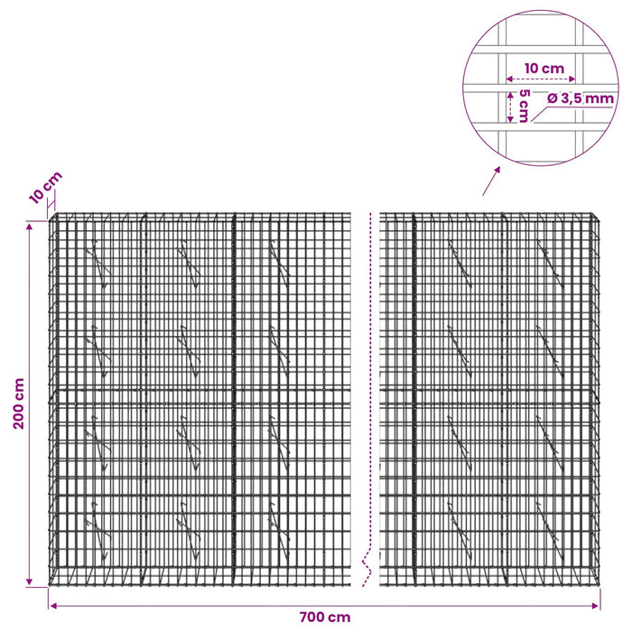Gabion cu Sârmă de 3,5 mm și Plasă de 5x10 cm 700x10x200 cm WALTI