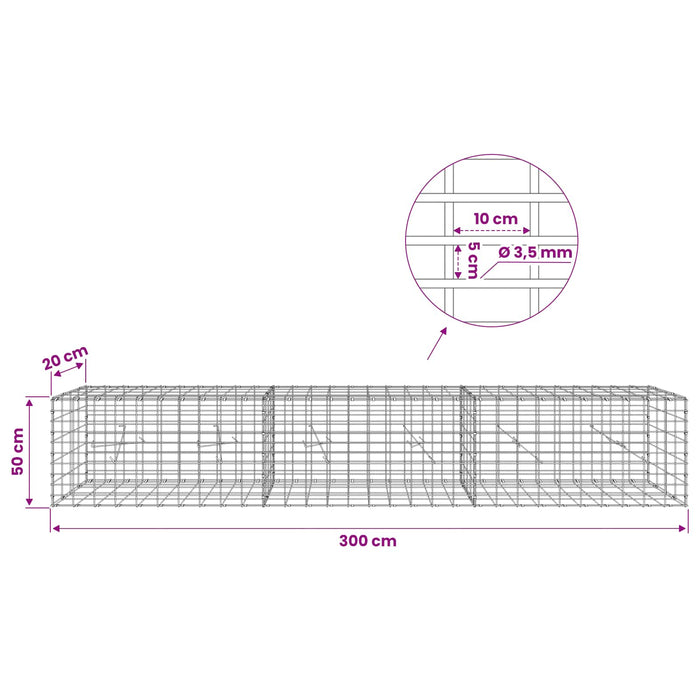 Gabion cu Sârmă de 3,5 mm și Plasă de 5x10 cm 300x20x50 cm WALTI