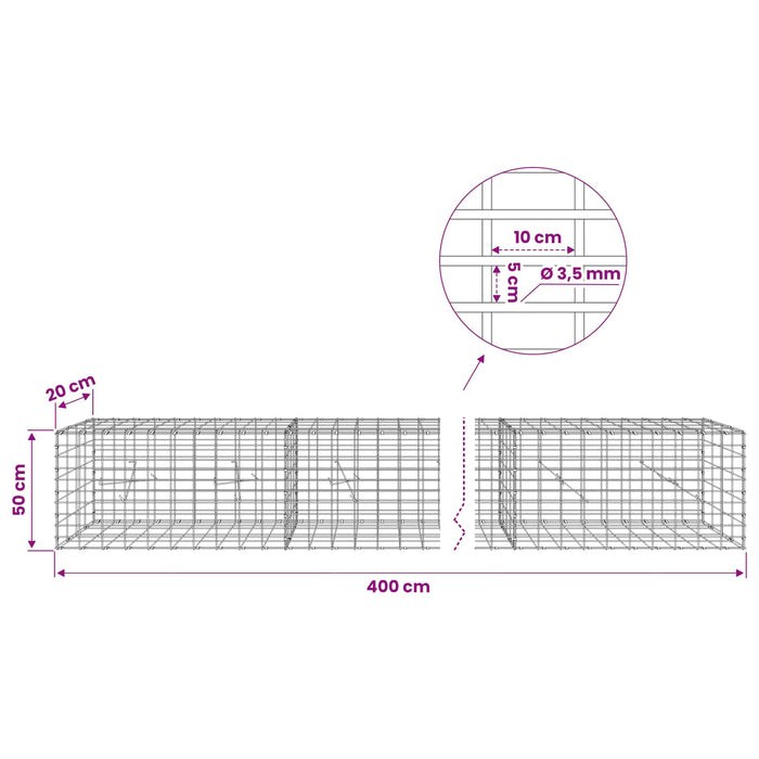 Gabion cu Sârmă de 3,5 mm și Plasă de 5x10 cm 400x20x50 cm WALTI