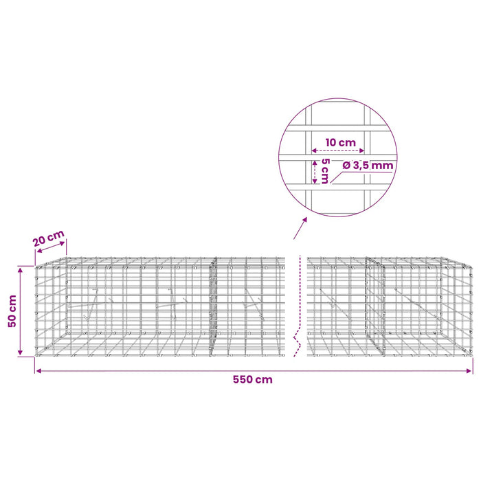 Gabion cu Sârmă de 3,5 mm și Plasă de 5x10 cm 550x20x50 cm WALTI