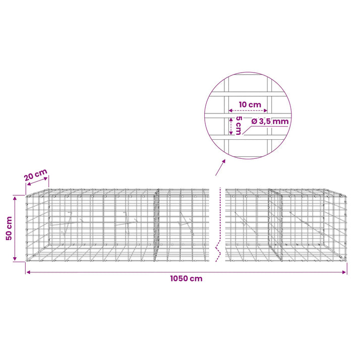 Gabion cu Sârmă de 3,5 mm și Plasă de 5x10 cm 1050x20x50 cm WALTI