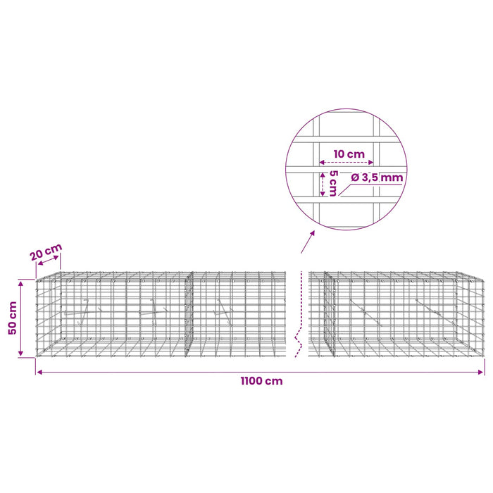 Gabion cu Sârmă de 3,5 mm și Plasă de 5x10 cm 1100x20x50 cm WALTI