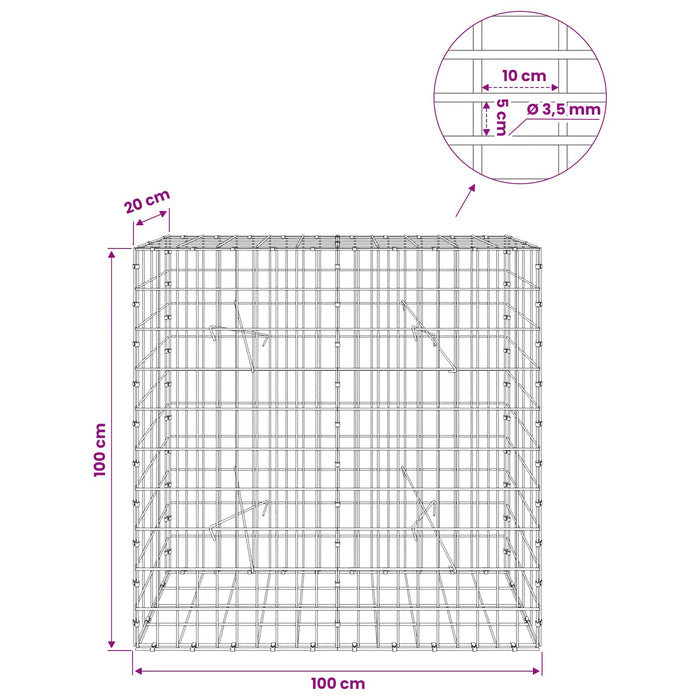 Gabion cu Sârmă de 3,5 mm și Plasă de 5x10 cm 100x20x100 cm WALTI