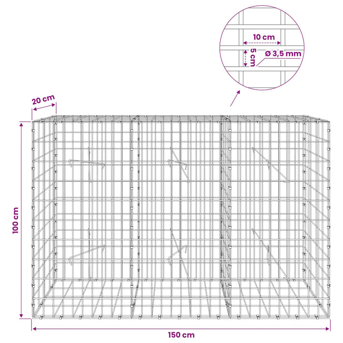 Gabion cu Sârmă de 3,5 mm și Plasă de 5x10 cm 150x20x100 cm WALTI