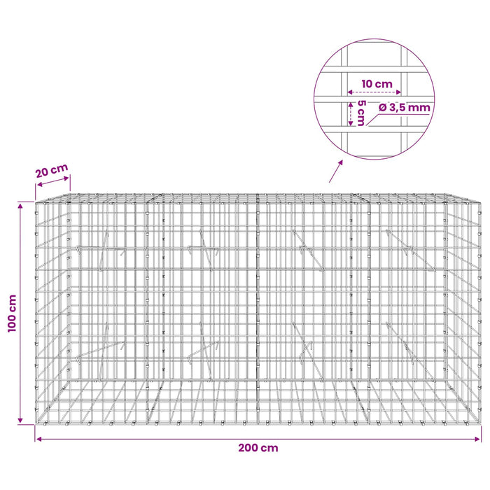 Gabion cu Sârmă de 3,5 mm și Plasă de 5x10 cm 200x20x100 cm WALTI