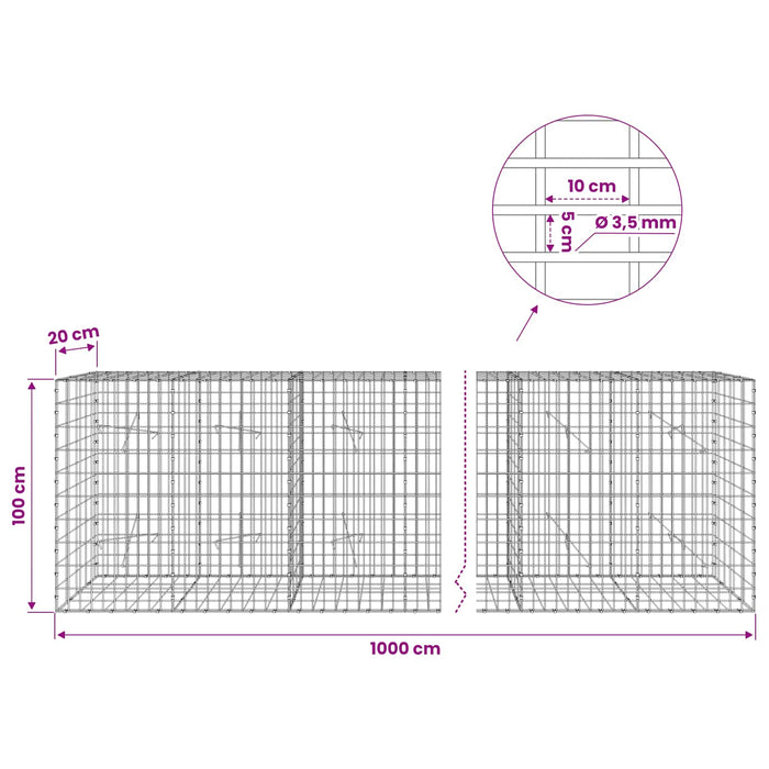 Gabion cu Sârmă de 3,5 mm și Plasă de 5x10 cm 1000x20x100 cm WALTI