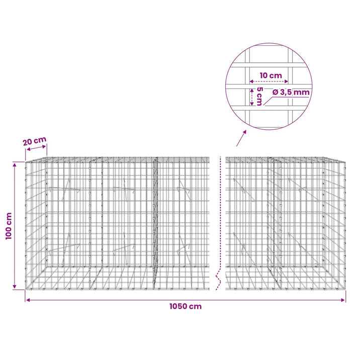 Gabion cu Sârmă de 3,5 mm și Plasă de 5x10 cm 1050x20x100 cm WALTI