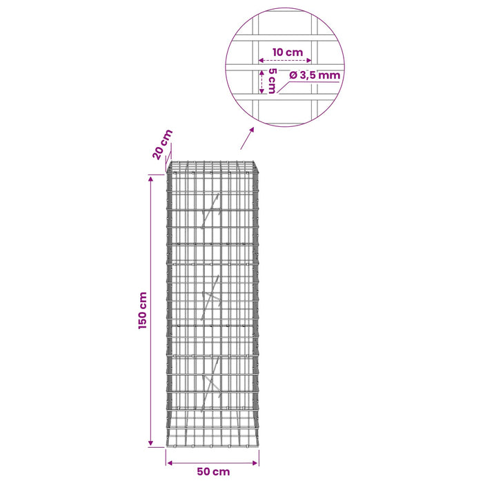 Gabion cu Sârmă de 3,5 mm și Plasă de 5x10 cm 50x20x150 cm WALTI