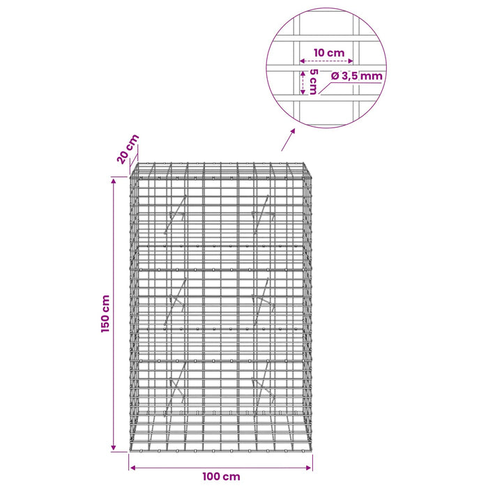 Gabion cu Sârmă de 3,5 mm și Plasă de 5x10 cm 100x20x150 cm WALTI