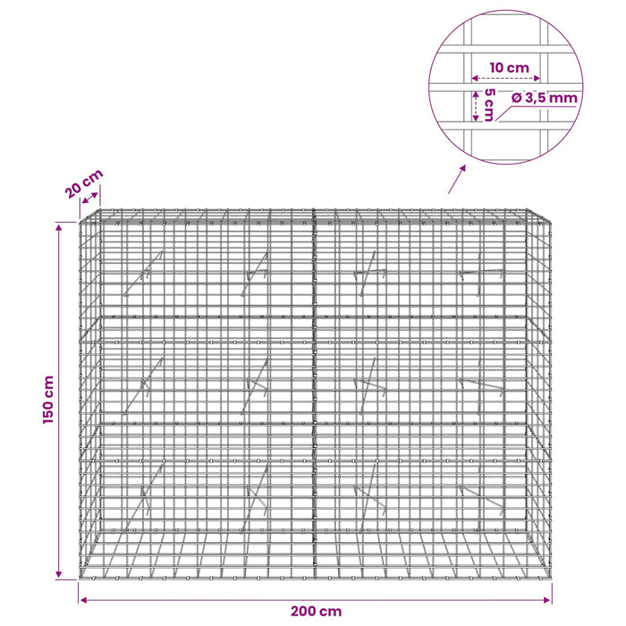 Gabion cu Sârmă de 3,5 mm și Plasă de 5x10 cm 200x20x150 cm WALTI