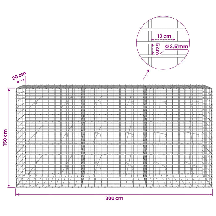 Gabion cu Sârmă de 3,5 mm și Plasă de 5x10 cm 300x20x150 cm WALTI