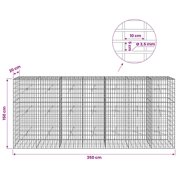 Gabion cu Sârmă de 3,5 mm și Plasă de 5x10 cm 350x20x150 cm WALTI