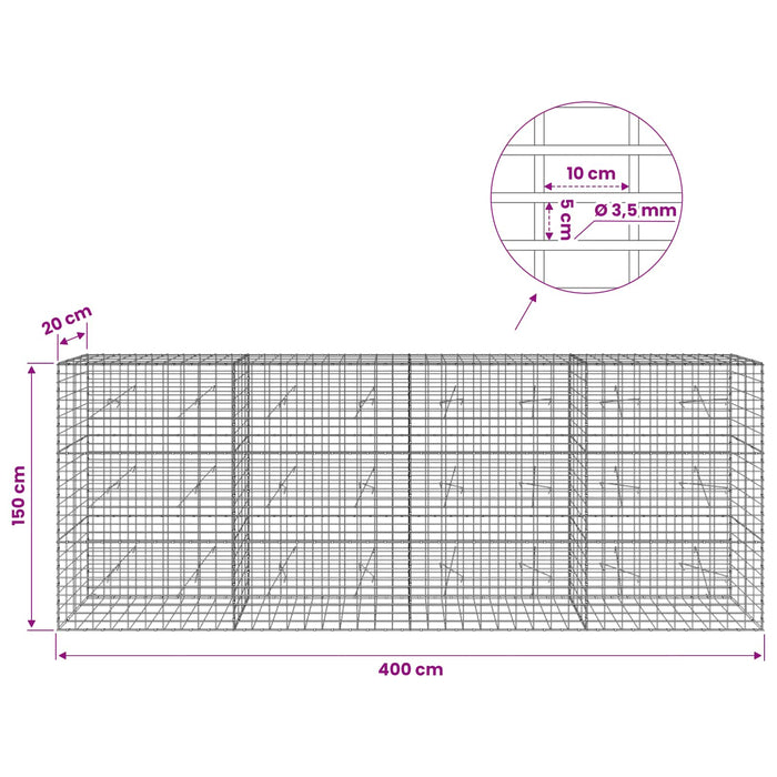 Gabion cu Sârmă de 3,5 mm și Plasă de 5x10 cm 400x20x150 cm WALTI