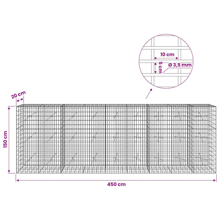 Gabion cu Sârmă de 3,5 mm și Plasă de 5x10 cm 450x20x150 cm WALTI