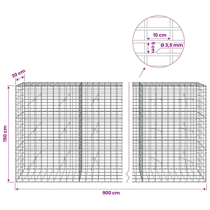 Gabion cu Sârmă de 3,5 mm și Plasă de 5x10 cm 900x20x150 cm WALTI