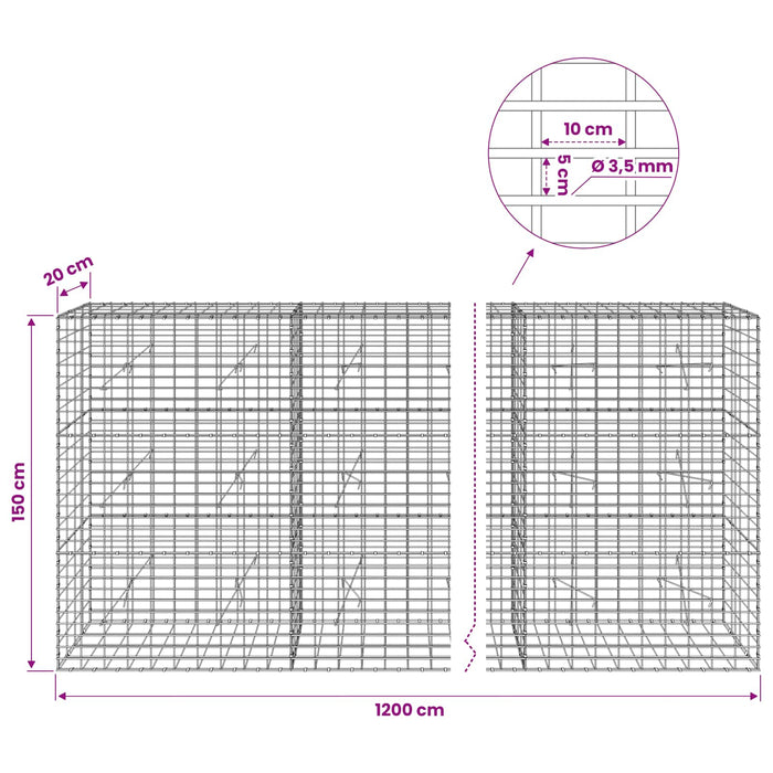 Gabion cu Sârmă de 3,5 mm și Plasă de 5x10 cm 1200x20x150 cm WALTI