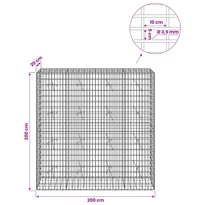 Gabion cu Sârmă de 3,5 mm și Plasă de 5x10 cm 200x20x200 cm WALTI