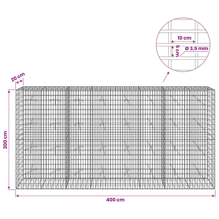 Gabion cu Sârmă de 3,5 mm și Plasă de 5x10 cm 400x20x200 cm WALTI