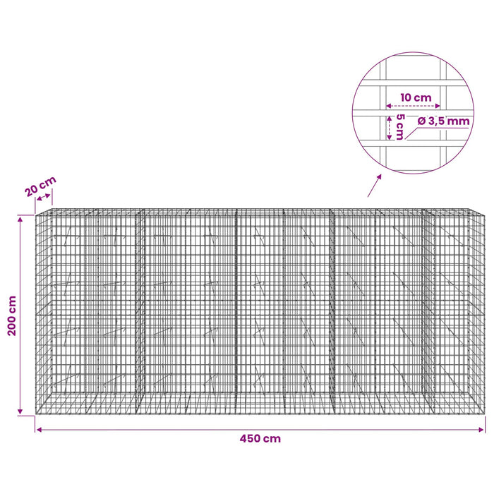 Gabion cu Sârmă de 3,5 mm și Plasă de 5x10 cm 450x20x200 cm WALTI