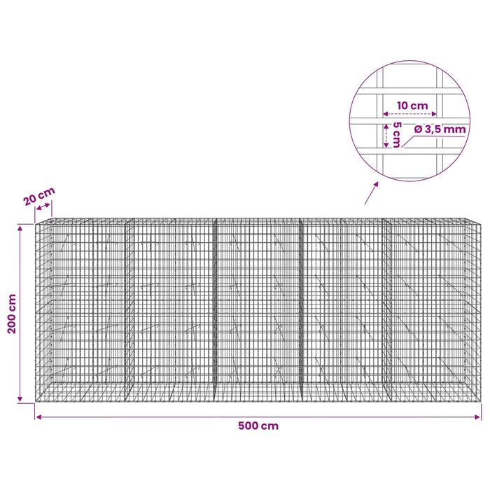 Gabion cu Sârmă de 3,5 mm și Plasă de 5x10 cm 500x20x200 cm WALTI