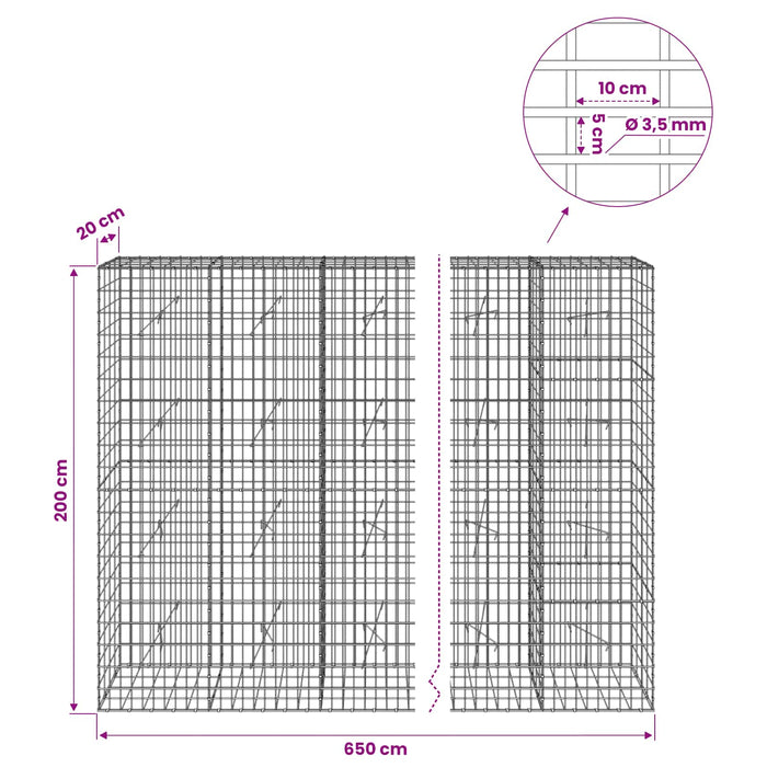 Gabion cu Sârmă de 3,5 mm și Plasă de 5x10 cm 650x20x200 cm WALTI