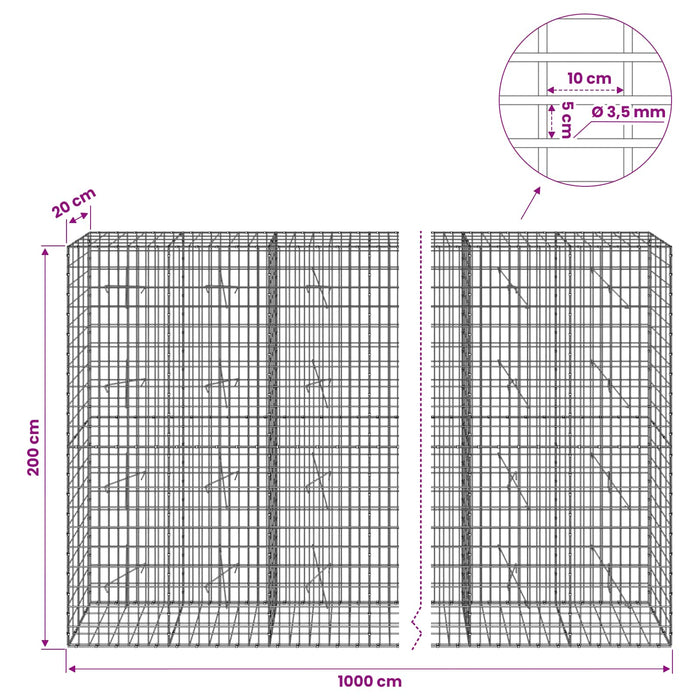 Gabion cu Sârmă de 3,5 mm și Plasă de 5x10 cm 1000x20x200 cm WALTI