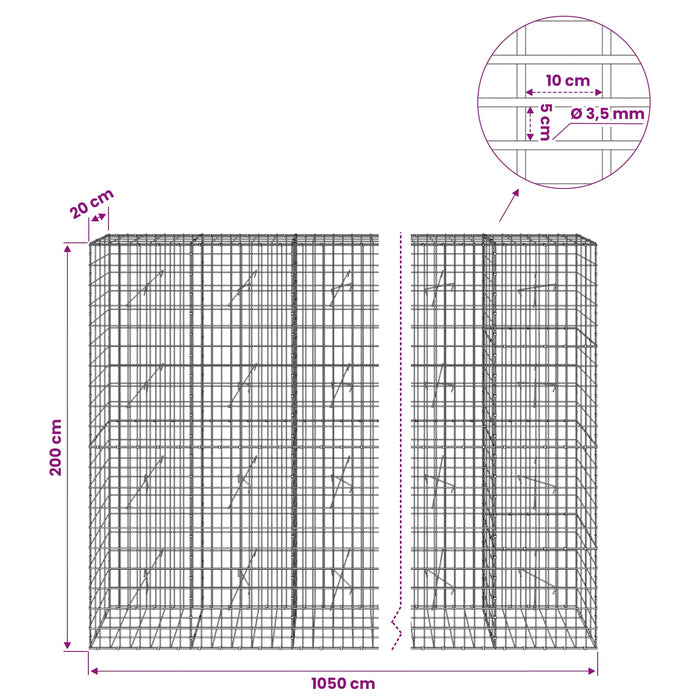 Gabion cu Sârmă de 3,5 mm și Plasă de 5x10 cm 1050x20x200 cm WALTI