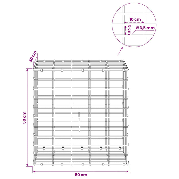 Gabion cu Sârmă de 3,5 mm și Plasă de 5x10 cm 50x30x50 cm WALTI
