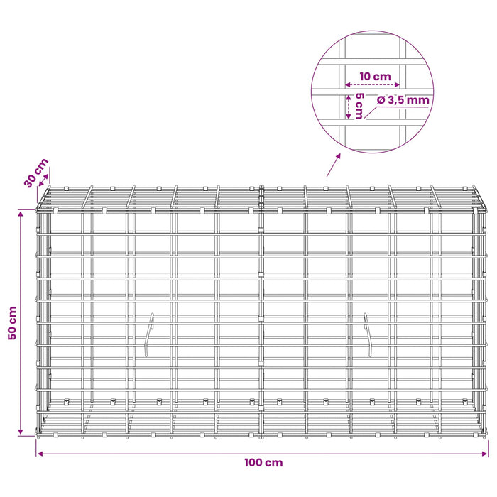 Gabion cu Sârmă de 3,5 mm și Plasă de 5x10 cm 100x30x50 cm WALTI