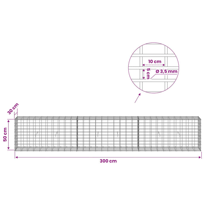 Gabion cu Sârmă de 3,5 mm și Plasă de 5x10 cm 300x30x50 cm WALTI