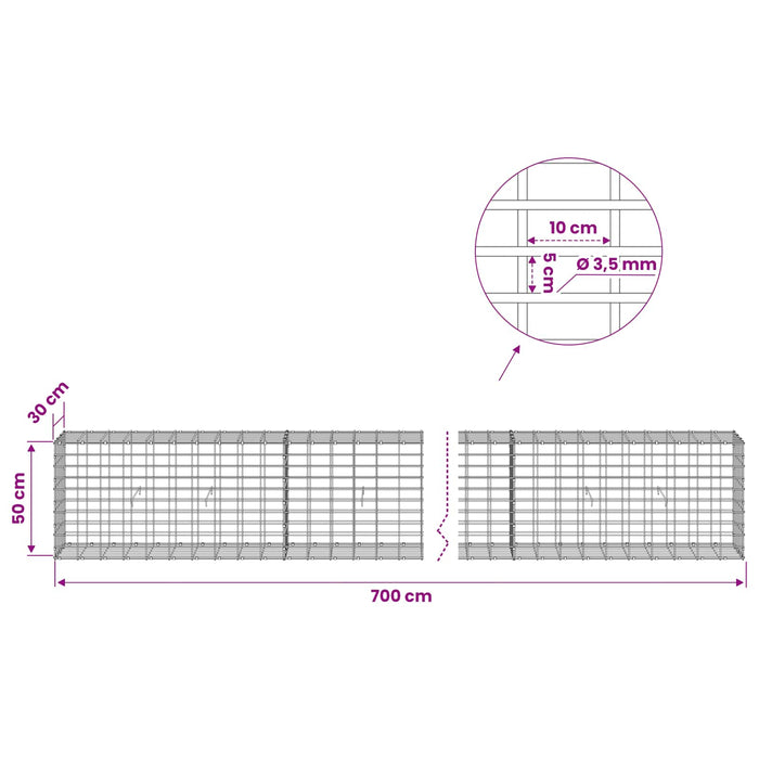 Gabion cu Sârmă de 3,5 mm și Plasă de 5x10 cm 700x30x50 cm WALTI