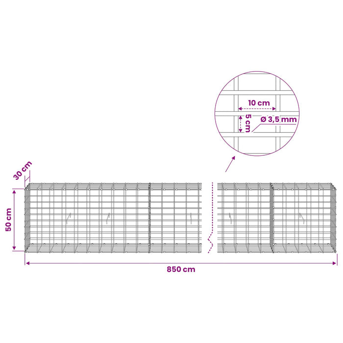 Gabion cu Sârmă de 3,5 mm și Plasă de 5x10 cm 850x30x50 cm WALTI