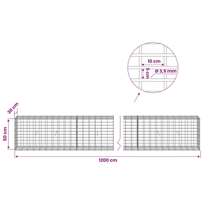 Gabion cu Sârmă de 3,5 mm și Plasă de 5x10 cm 1200x30x50 cm WALTI