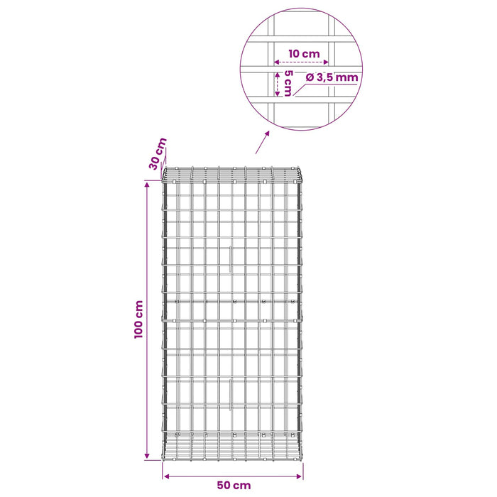 Gabion cu Sârmă de 3,5 mm și Plasă de 5x10 cm 50x30x100 cm WALTI
