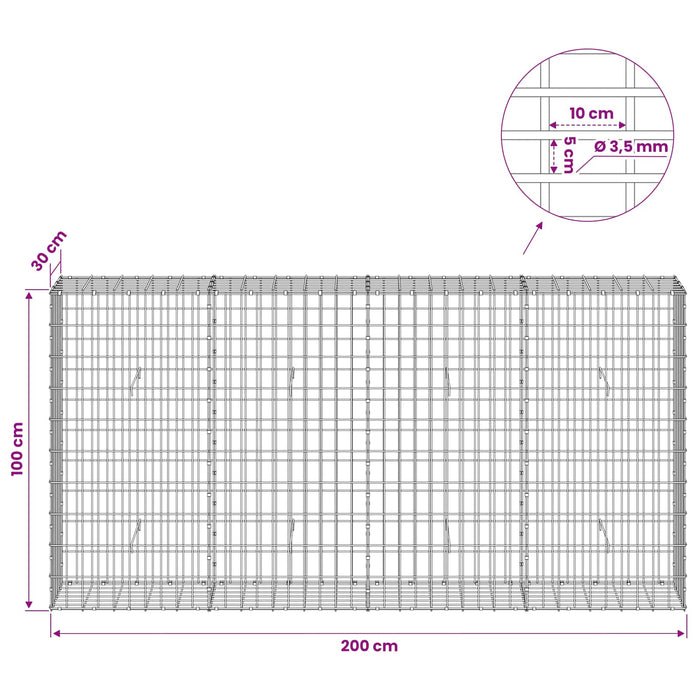 Gabion cu Sârmă de 3,5 mm și Plasă de 5x10 cm 200x30x100 cm WALTI