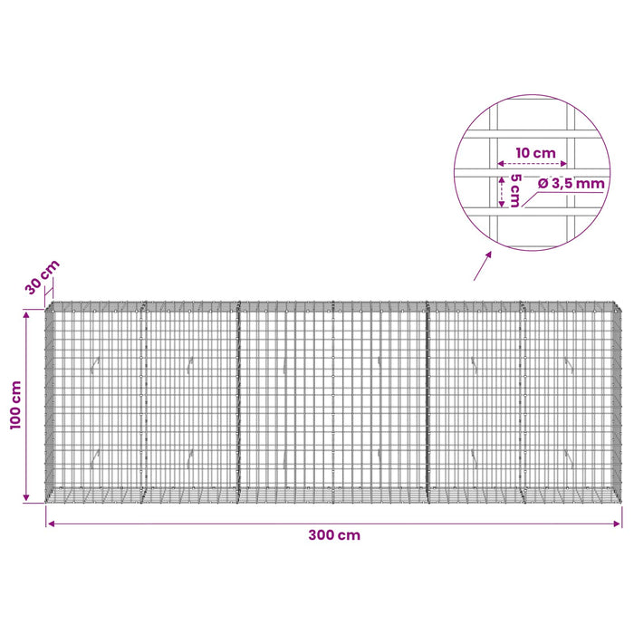 Gabion cu Sârmă de 3,5 mm și Plasă de 5x10 cm 300x30x100 cm WALTI
