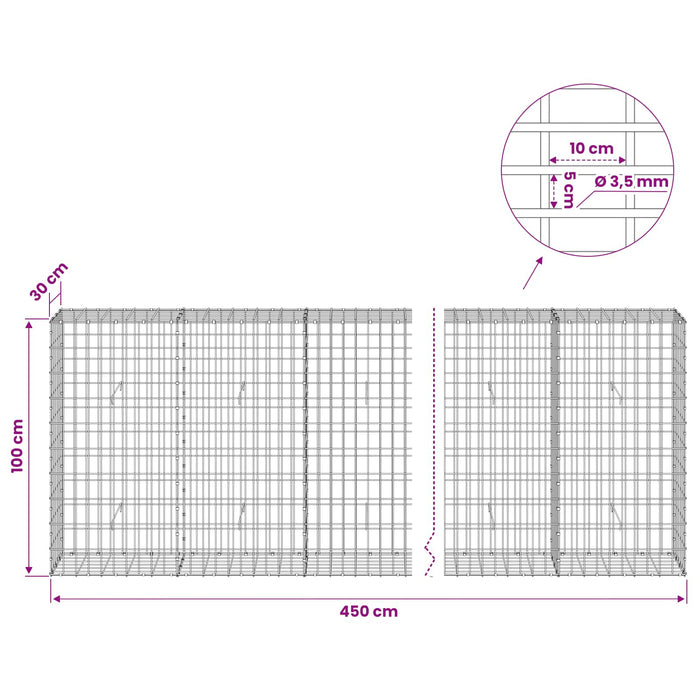 Gabion cu Sârmă de 3,5 mm și Plasă de 5x10 cm 450x30x100 cm WALTI