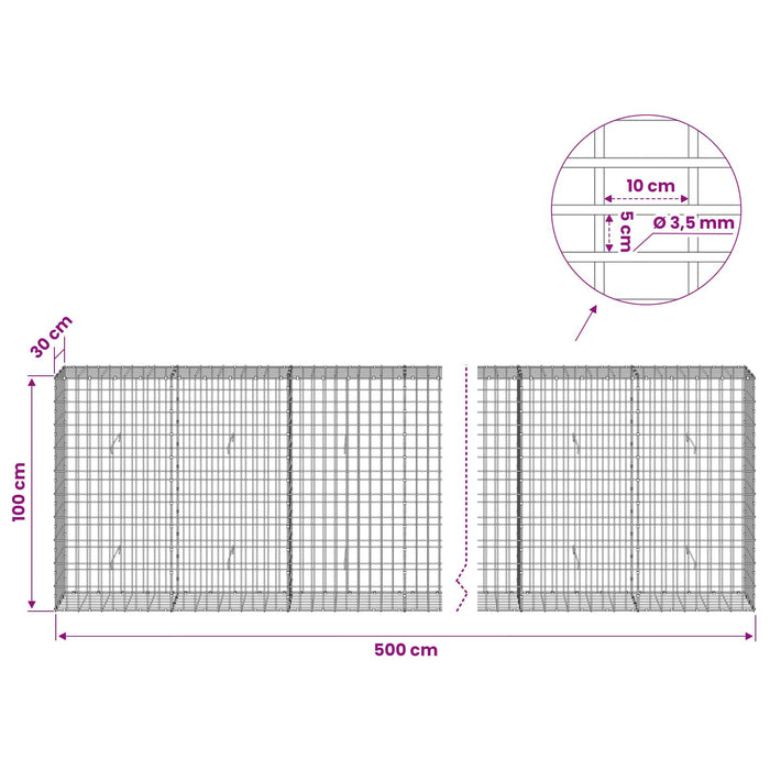 Gabion cu Sârmă de 3,5 mm și Plasă de 5x10 cm 500x30x100 cm WALTI
