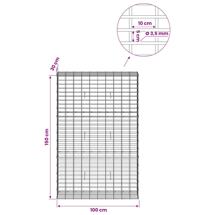 Gabion cu Sârmă de 3,5 mm și Plasă de 5x10 cm 100x30x150 cm WALTI