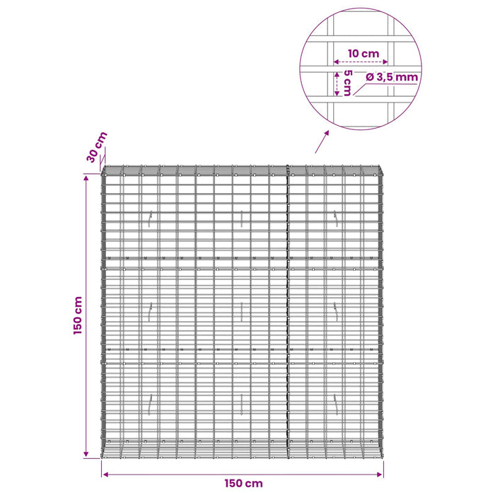 Gabion cu Sârmă de 3,5 mm și Plasă de 5x10 cm 150x30x150 cm WALTI