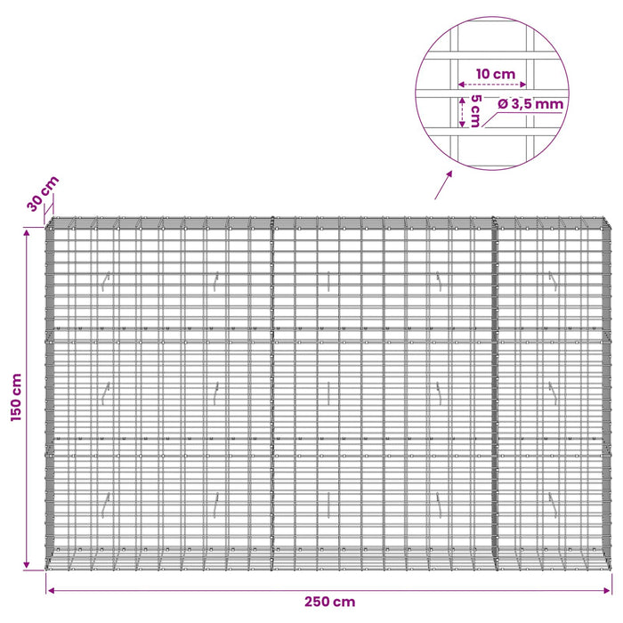 Gabion cu Sârmă de 3,5 mm și Plasă de 5x10 cm 250x30x150 cm - WALTI WALTI