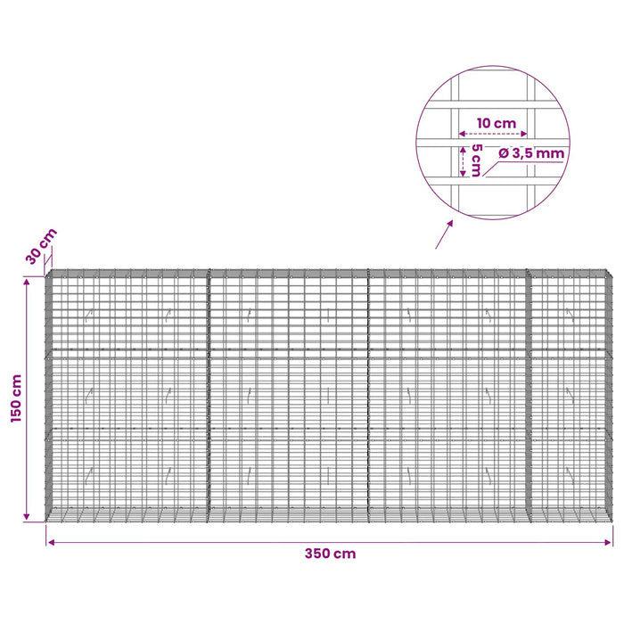 Gabion cu Sârmă de 3,5 mm și Plasă de 5x10 cm 350x30x150 cm WALTI