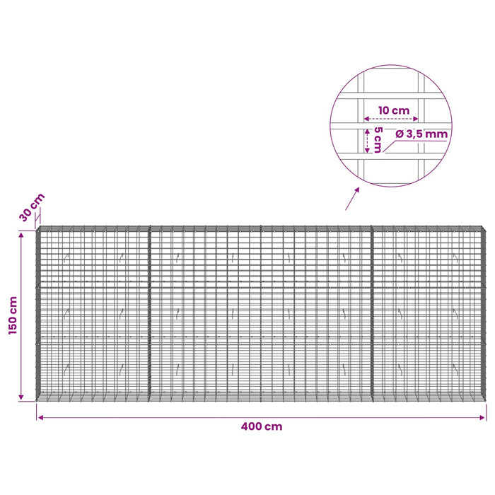 Gabion cu Sârmă de 3,5 mm și Plasă de 5x10 cm 400x30x150 cm WALTI