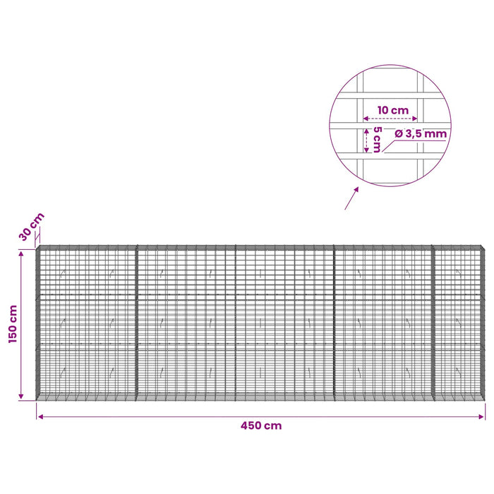 Gabion cu Sârmă de 3,5 mm și Plasă de 5x10 cm 450x30x150 cm WALTI
