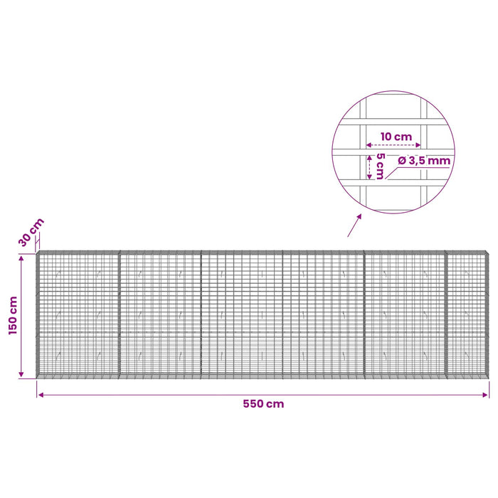 Gabion cu Sârmă de 3,5 mm și Plasă de 5x10 cm 550x30x150 cm WALTI