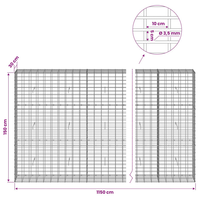 Gabion cu Sârmă de 3,5 mm și Plasă de 5x10 cm 1150x30x150 cm WALTI